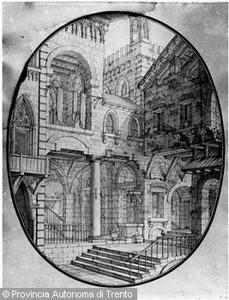 Riproduzione Di Un Disegno Raffigurante Lo Scorcio Di Una Citta Medievale Trentino Cultura