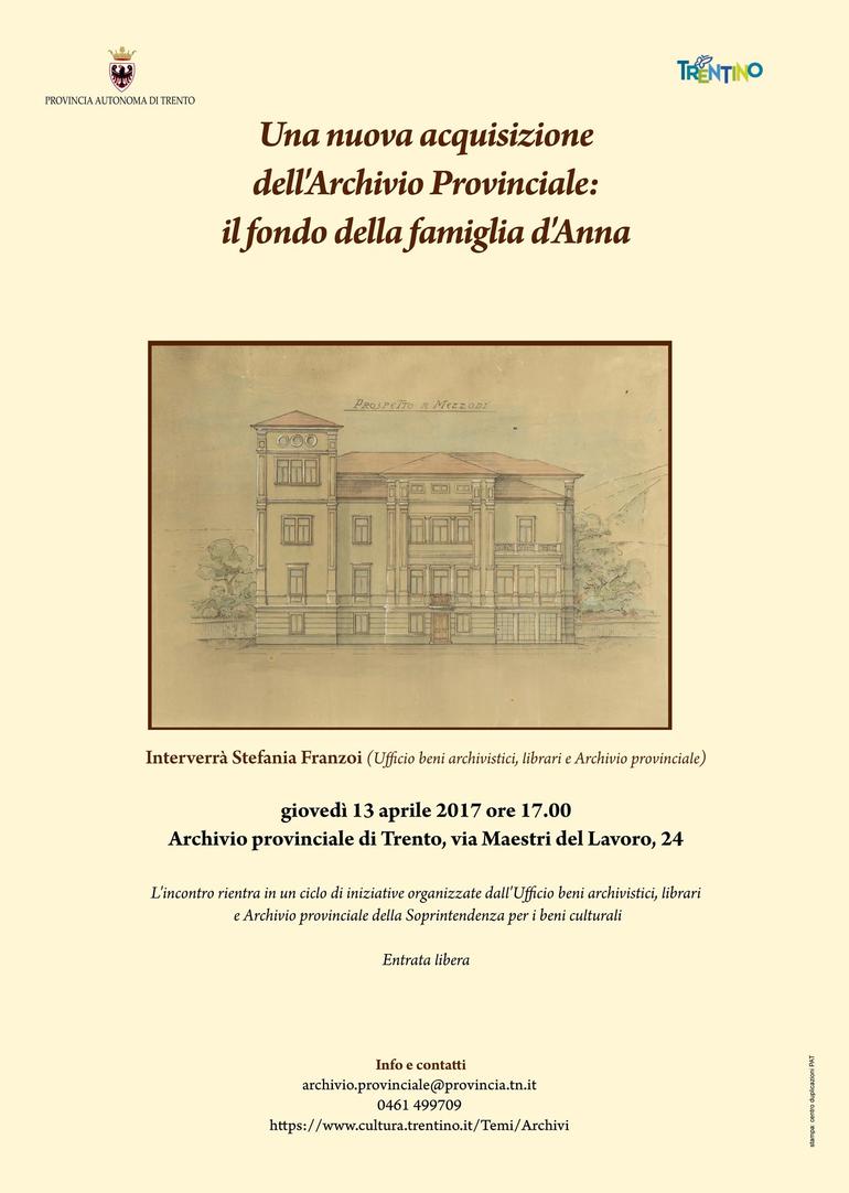 Locandina dell'incontro all'Archivio Provinciale